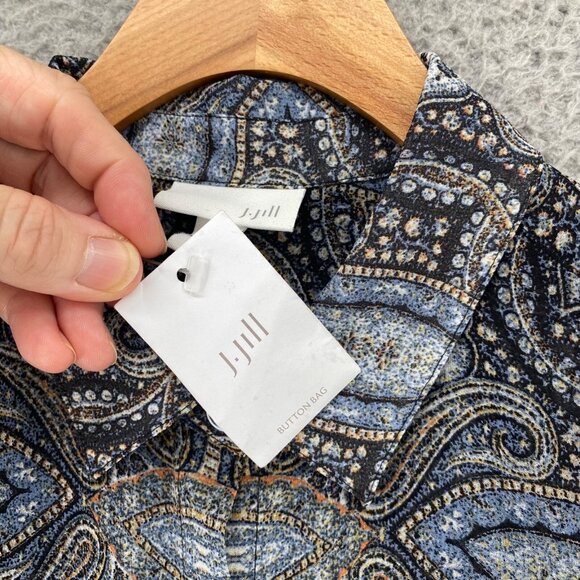 J Jill Top Womens Small Gray Multi Paisley Long Sleeve Tunic Button Up Collared - Picture 7 of 11